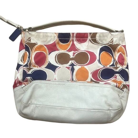 COACH SIGNATURE PARK SCARF PRINT SATIN AND LEATHER HOBO BAG‎ - Picture 2 of 9